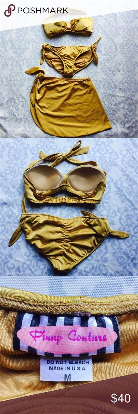 Pinup Couture Sweet Cheeks Gold Bikini Set M Pinup Couture Sweet