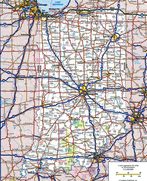 Road Map Of Indianafree Maps Of Us Map Us Map Transport Map