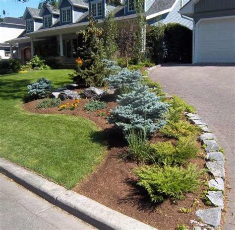 Landscaping Ideas With Rocks Corner Fence Stone Border Along Driveway