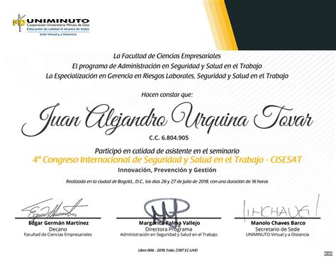 Certificado 4° Congreso Internacional De Seguridad Y Salud En El