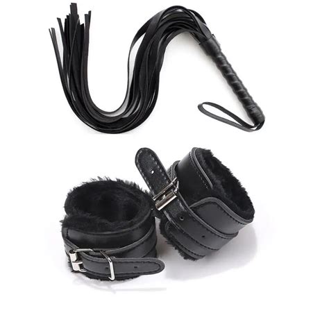 Women Sexy Lingerie 2pcsset Leather Whip Flogger Leather Handcuffs