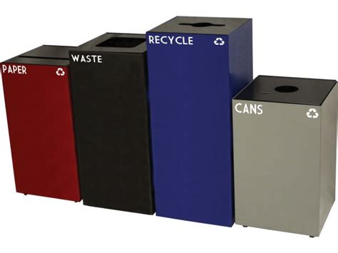 The 42 gallon square waste container has a streamlined, contemporary style and offers large capacity. GeoCube Recycling Container 36 gal., Indoor Recycling Bins