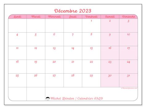 Calendrier Décembre 2023 à Imprimer “44ld” Michel Zbinden Mc
