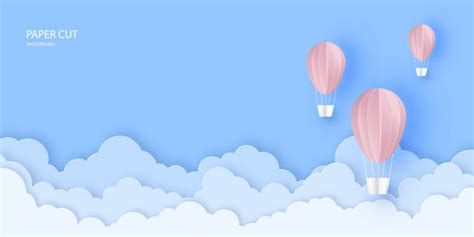 Cute Background With 3d Hot Air Balloons Clouds Vector Image