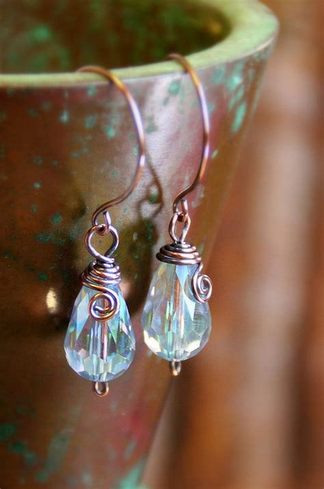 Icy Blue Rainbow Finished Glass Teardrops With Copper Wrapping Etsy