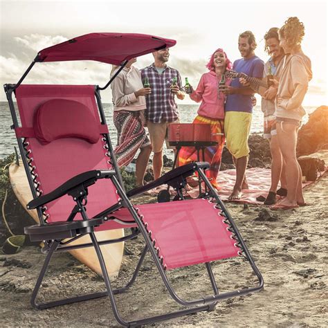 Goplus Zero Gravity Chairs X Large Folding Lounge Lawn Chair Wcanopy Shade And Cup Holder