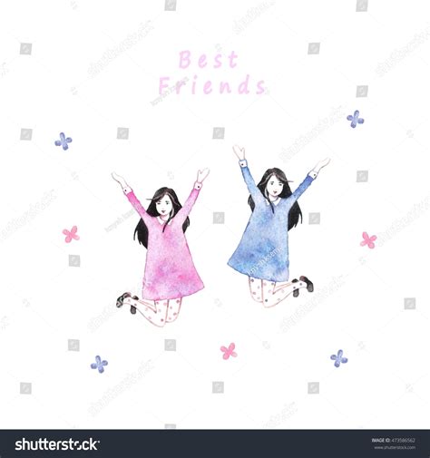 Two Best Friends Girls Holding Hands Stock Illustration 473586562