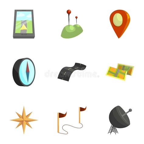 Map Navigation Icons Set Cartoon Style Stock Vector Illustration Of