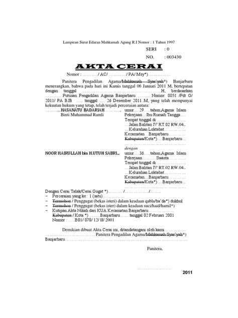 Terdapat lapan pindaan yang telah dibuat atas akta ini. Akta Cerai