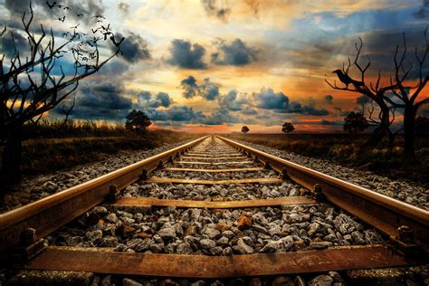 Railway Track Sunset Creative 4k Wallpaper Best Wallpapers