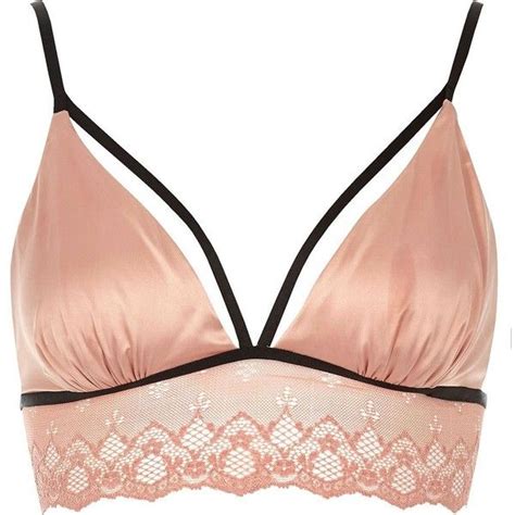 River Island Pink Satin Lace Non Wired Bralet 20 Liked On Polyvore Featuring Intimates Bras