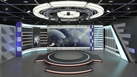 Virtual Tv Studio News Set 6 1 3d Rendering Stock Illustration