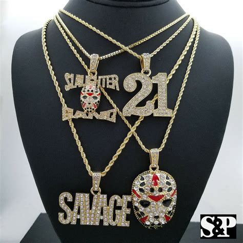 Iced Out Bling 21 And Slaughter Gang And Savage Pendant Hip Hop 4 Necklace