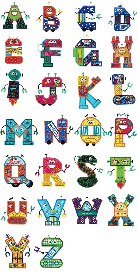 Not ideal for little hands and fingers. Robots Applique Alphabet | Alphabet design, Hand lettering ...