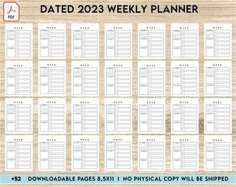 Dated 2023 Weekly Planner 52 Pages 85x11 Or A4 Printable With 2023