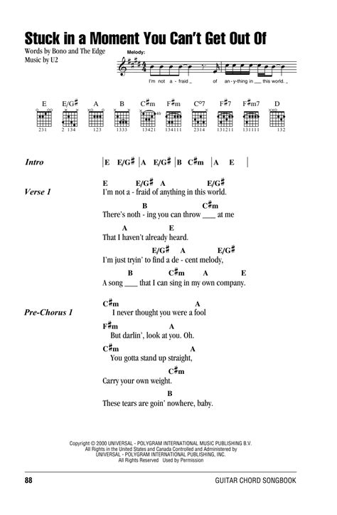 Stuck In A Moment You Cant Get Out Of Sheet Music U2 Guitar Chords