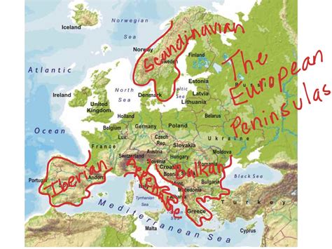 Physical Map Of Europe Peninsulas Map