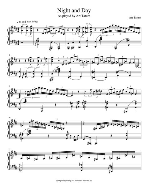 Night And Day 1946 By Art Tatum Sheet Music For Piano Download Free In Pdf Or Midi