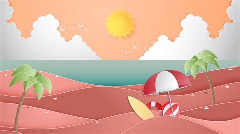 Creative Illustration Summer Background Concept With Landscape Of Beach And Sea Vector