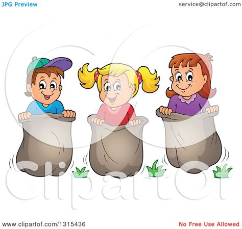 Clipart Of A Cartoon Group Of Happy Caucasian Children Engaged In A