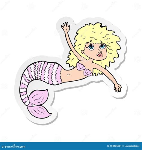 Sticker Of A Cartoon Pretty Mermaid Waving Stock Vector Illustration