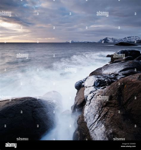 Rocky Coastline Lofoten Islands Norway Stock Photo Alamy