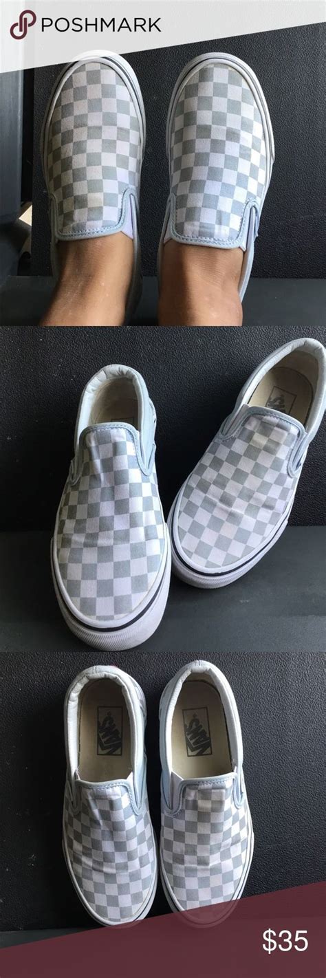 Baby Blue Checkered Vans朗 Blue Checkered Vans Classic Slip On