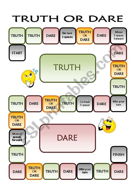 The Truth Or Dare Board Game With Different Words And Pictures On It