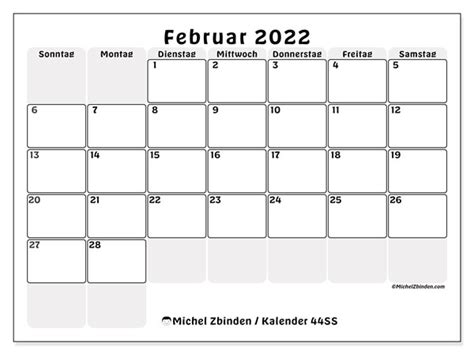 Kalender Februar 2022 Zum Ausdrucken “44ss” Michel Zbinden At
