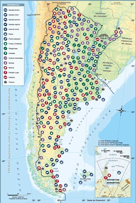 Mapa De Argentina Político Y Físico Descriptivo Y Temático • El Sur