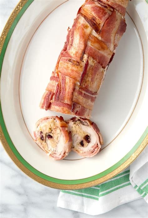 Turkey Roulade With Apple Cranberry Stuffing And Bacon Weave