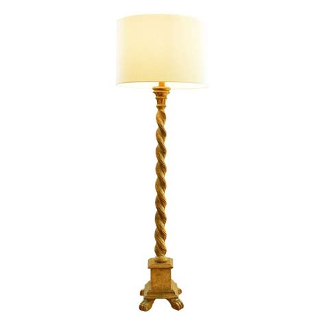 This Solid Wood Hand Carved Floor Lamp Is Distressed In A Beautiful Subtle Gold Patina It Can