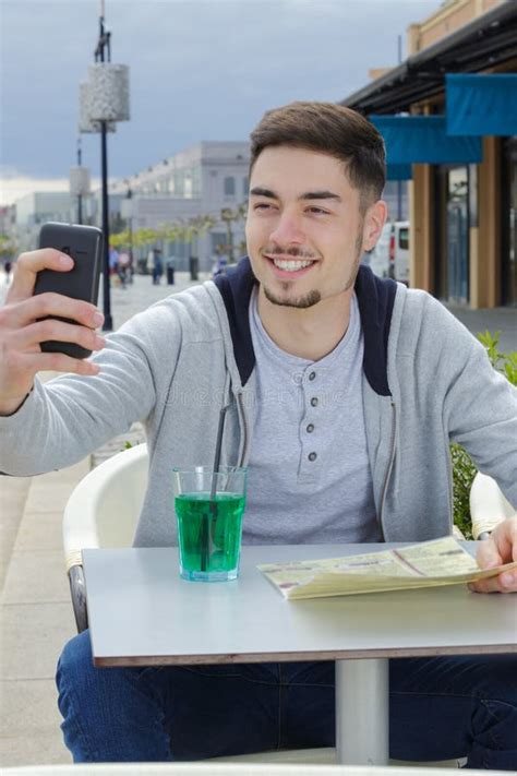 Handsome Man Taking Selfie With Smartphone In Cafe Stock Image Image