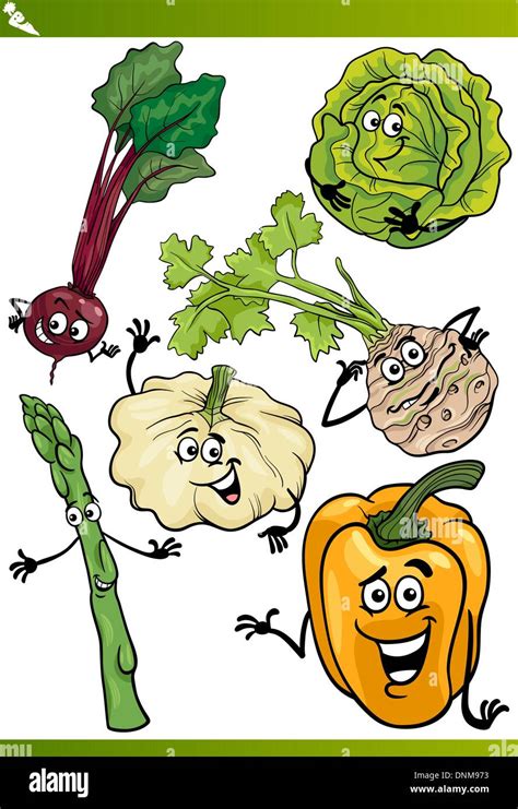 Cartoon Illustration Of Happy Vegetables Food Comic Characters Set