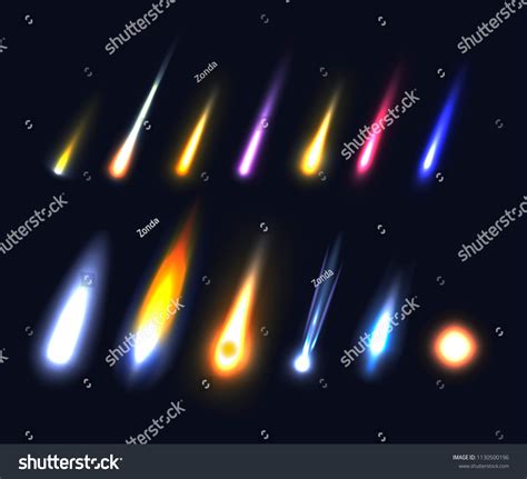 Meteorites Comets Meteors Fireballs Asteroids Flying Stock Vector