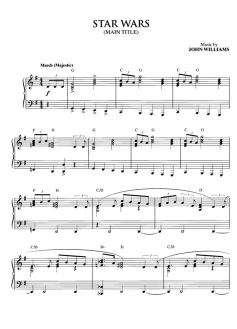 Composed by john williams, arranged by caden brown. Star Wars MAIN TITLE Piano Sheet music - Guitar chords | Easy Sheet Music
