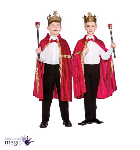 Boys Girl Deluxe Wise King Queen Robe And Crown Royal Fancy Dress Costume
