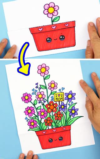 As it is beautiful to draw mother how to draw beautiful mother. Mother's Day Flower Pot Folding Surprise Card - Draw So Cute