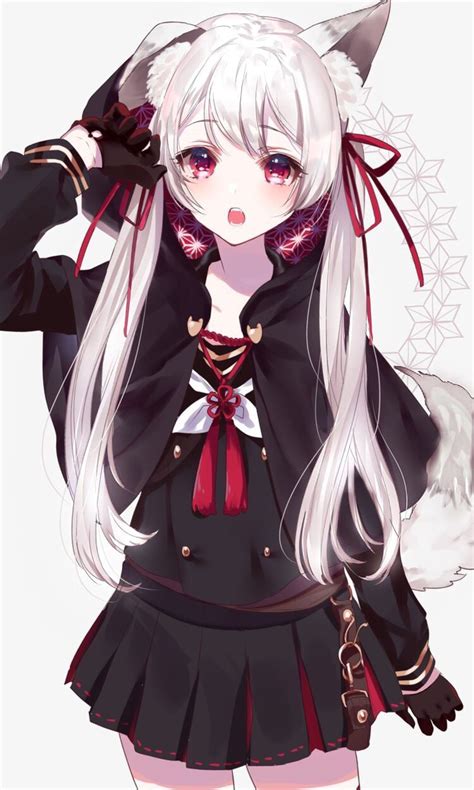 Neko Girl With White Hair And Red Eyes