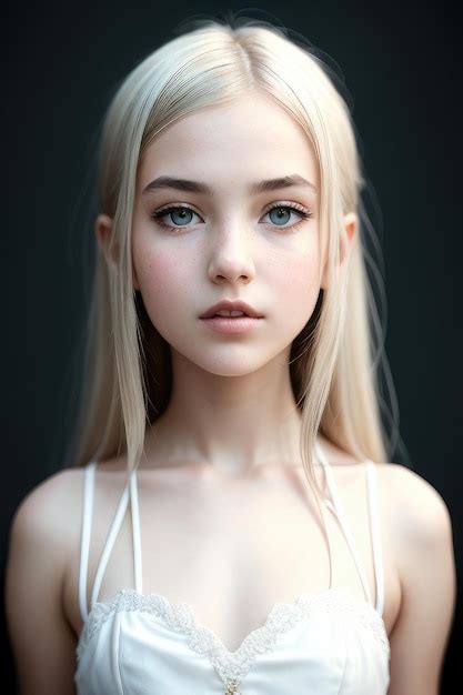 Premium Ai Image A Girl With Blonde Hair And Blue Eyes Looks At The Camera