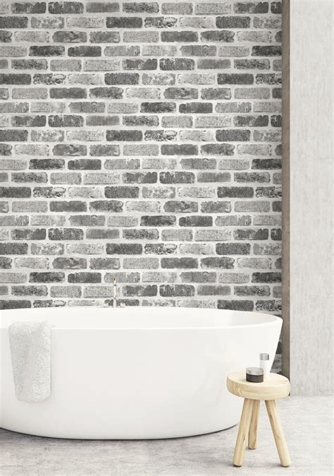 Shop Washed Faux Brick Peel And Stick Wallpaper In Greys Burke Decor