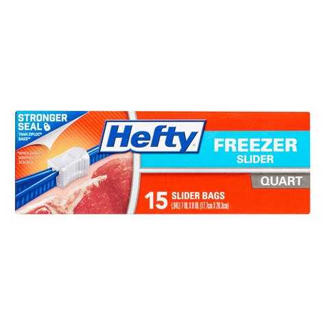 Hefty Slider Zipper Freezer Storage Bags Quart 15 Ct