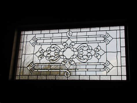Leaded Beveled And Clear Textured Glass Transom
