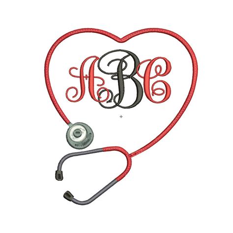Monogram Heart Stethoscope Embroidery By Mysewcuteboutique On Etsy