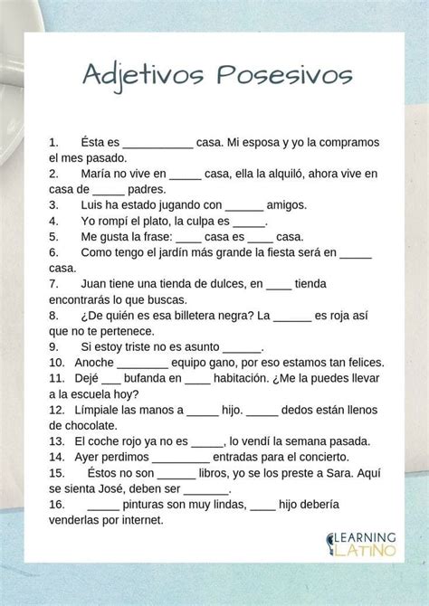 Spanish Possessive Adjectives Worksheets Ejercicios Con My Xxx Hot Girl