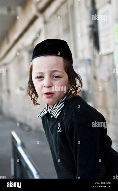 Portrait Of A Cute Orthodox Jewish Boy Taken In Mea Shearim