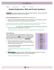 Amino acid, anticodon, codon, gene, messenger rna, nucleotide, ribosome, rna, rna polymerase, transcription, transfer rna, translation. Student exploration rna and protein synthesis extension ...