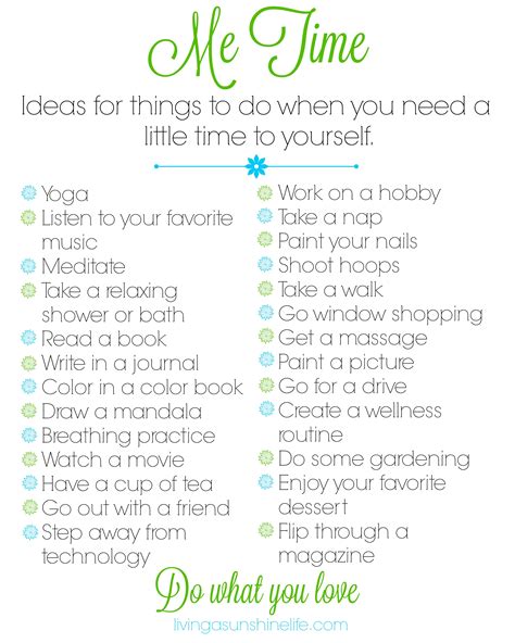 For me, that power is shopping. Me Time Printable: Do What You Love - Living a Sunshine Life