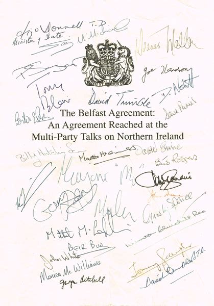 1998 10 April Good Friday Agreement Facsimile Signature Sheet At