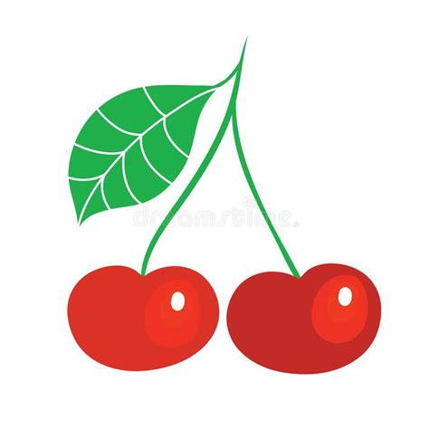 Two Cherries With A Leaf Sketch Just A Childish Drawing Coloring